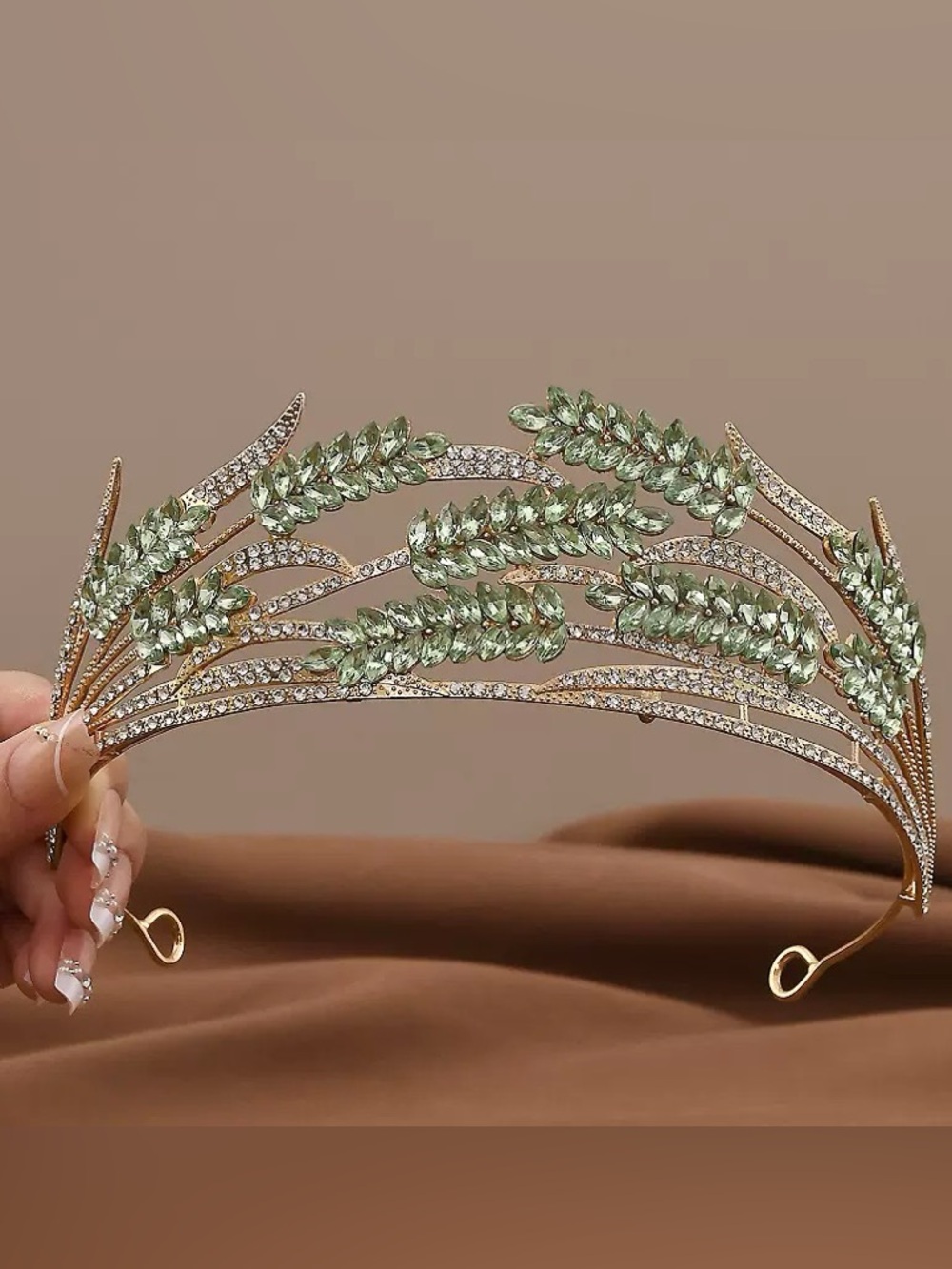 Green Crystal Wheat Motif Headband Tiara - Women Accessories